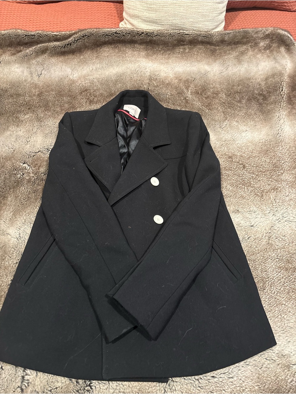 Loft Women’s Black Double-Breasted Peacoat - Classic Tailored Jacket